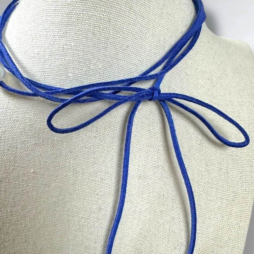 Free People Coquette Pearl & Bow Grapejuice Blues Choker Necklace in Blue NWT - Image 9