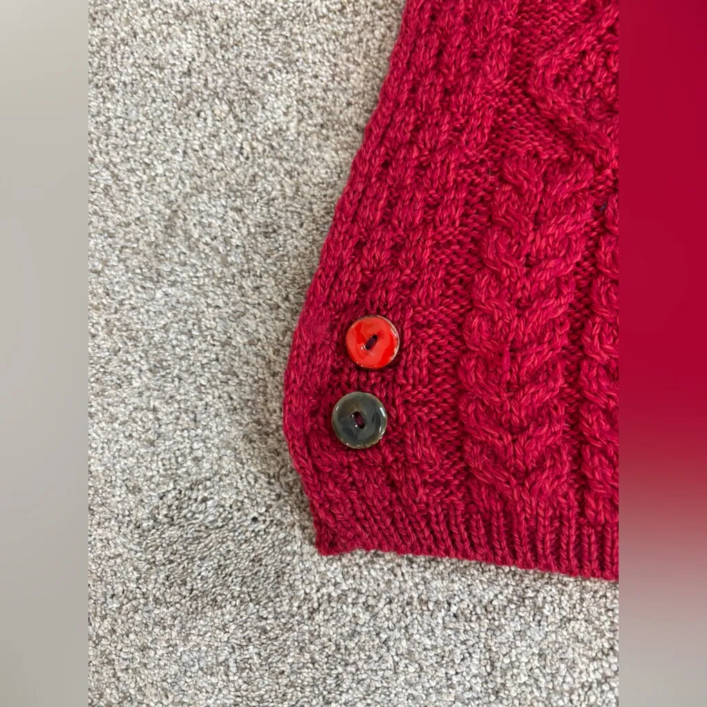 Blarney Woollen Mills 100% Merino Wool Made in Ireland Cable Knit Poncho Sweater Red Size M - Image 7