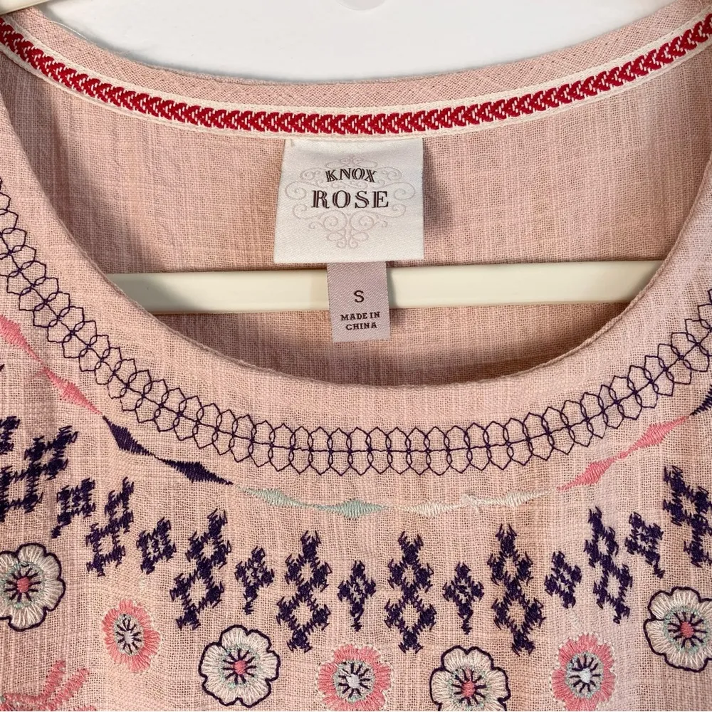 Knox Rose Embroidered Pink Babydoll A-Line Dress Small Tiered Floral Bohemian - Image 4