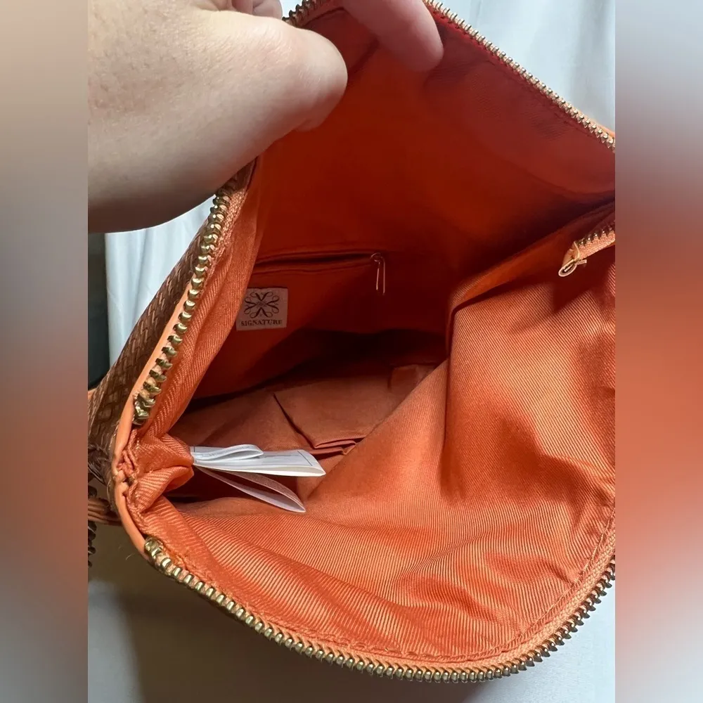 Signature Orange Faux Leather Woven Crossbody Purse - Image 6