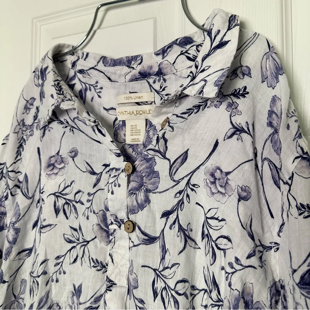 Cynthia Rowley Linen Lavender Floral Button Down Shirt 2X - Image 3