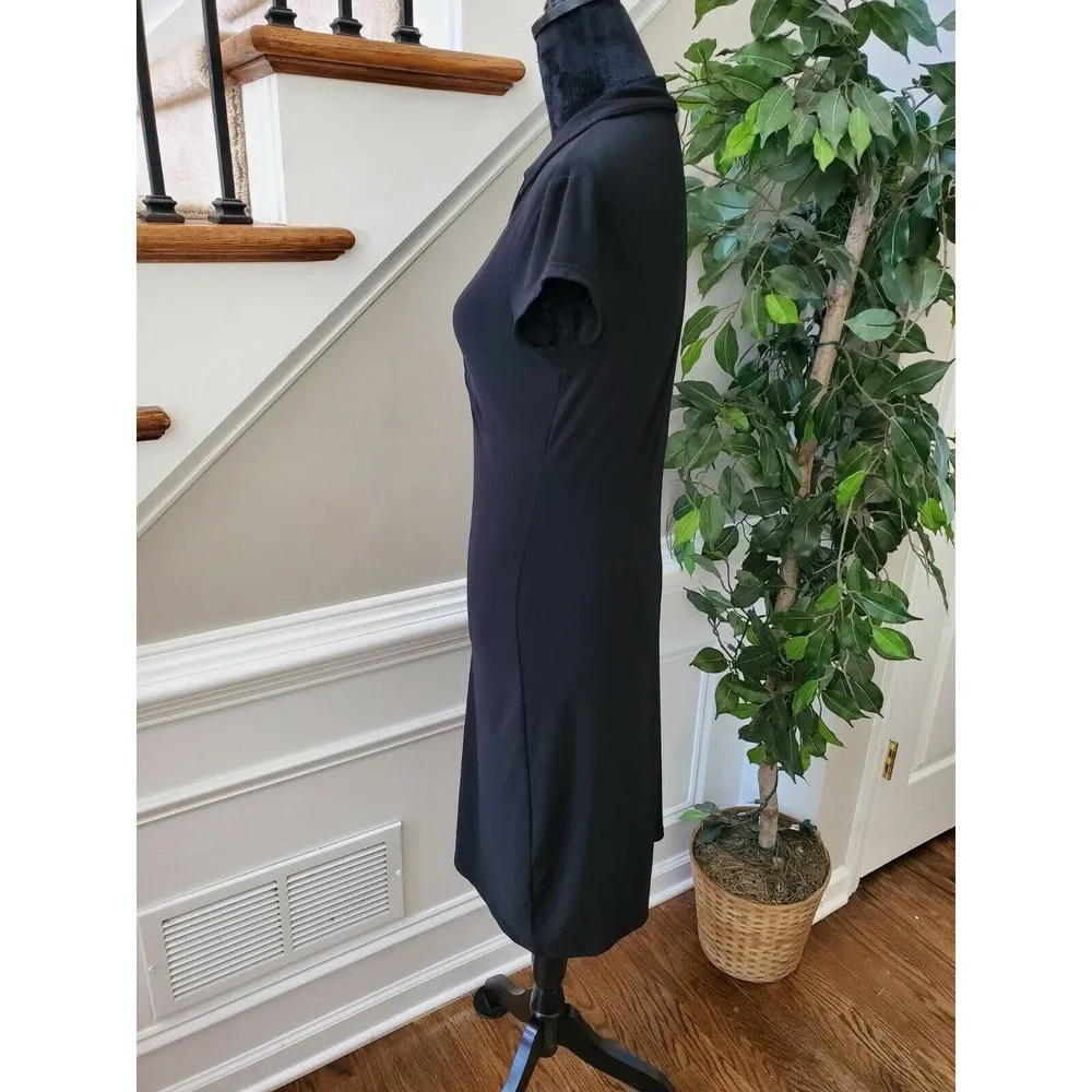 Old Navy Women's Solid Black Polyester Collared Short Sleeve Knee Length Dress S - Image 6