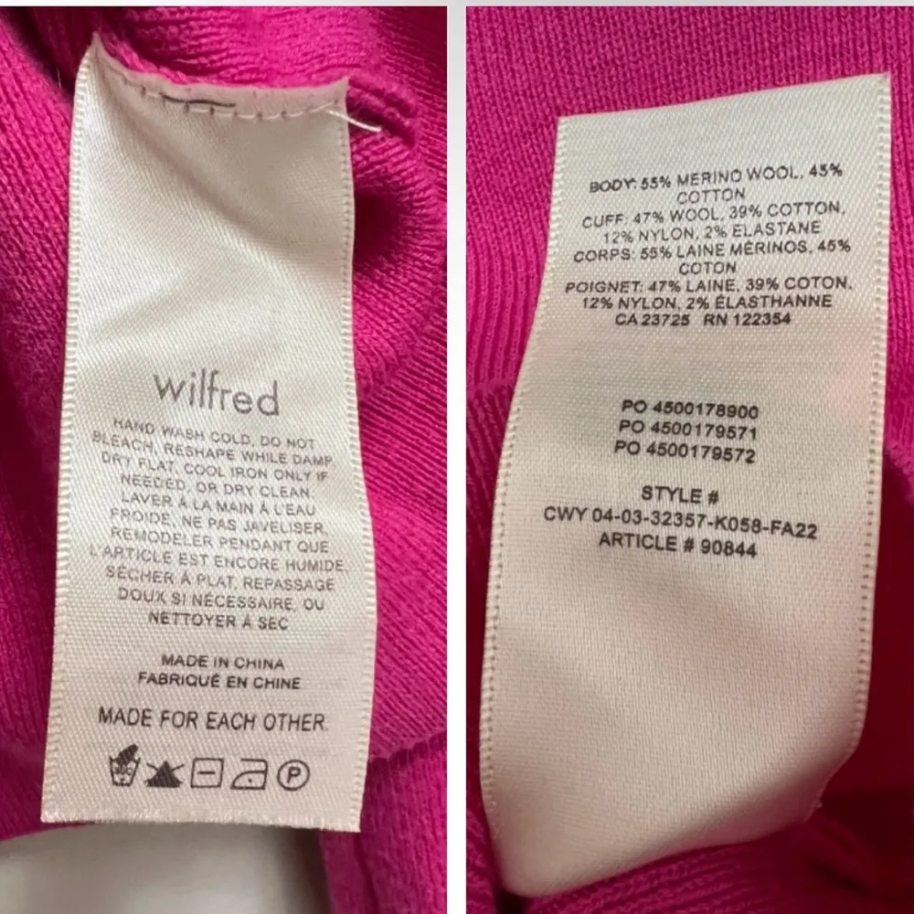 Wilfred Aritzia Rebecca Turtleneck Sweater Merino Wool Cotton Vital Pink XS - Image 5