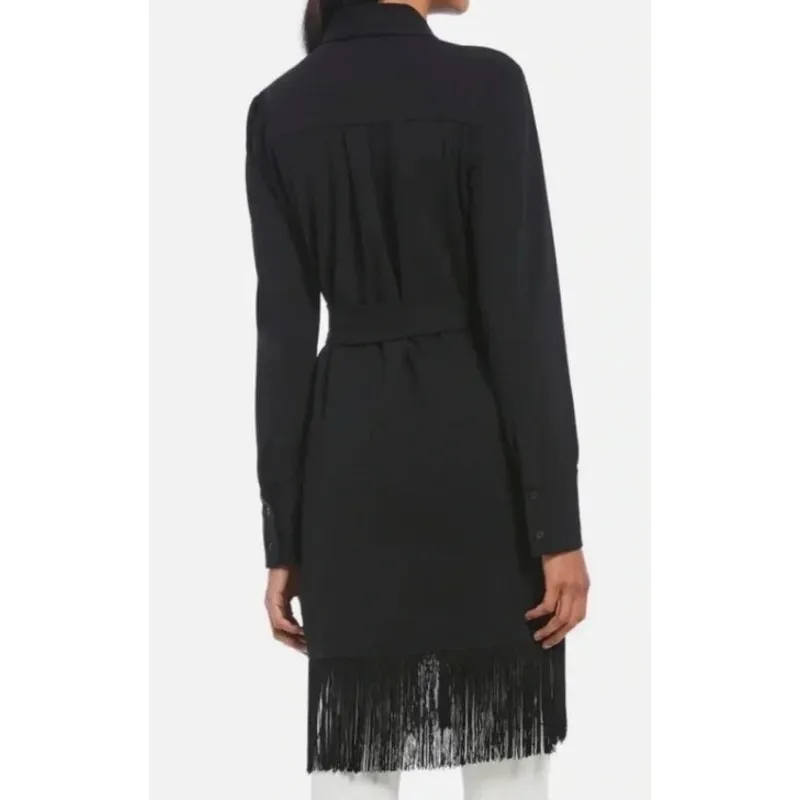 H by Halston Women's Black Fringe Button Down Tunic, L - Image 3