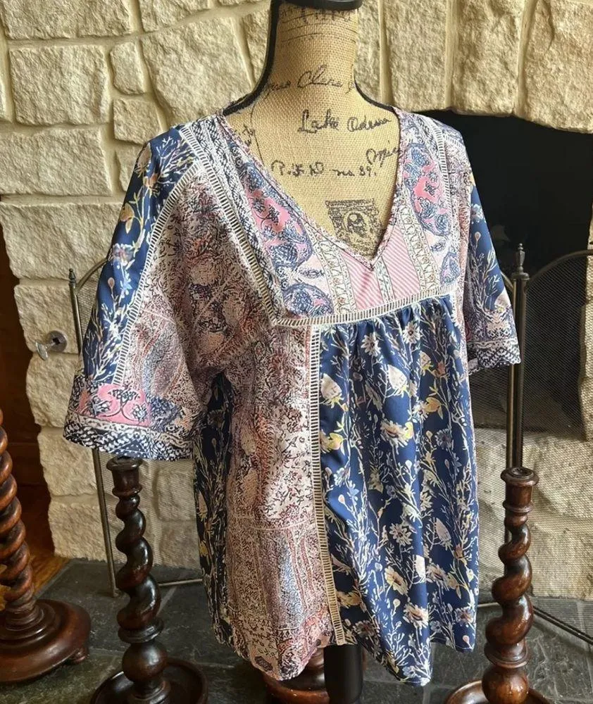 Cozy Casual C.O.Z.Y. Wildflower Print Patchwork Blouse for Size M - Image 11