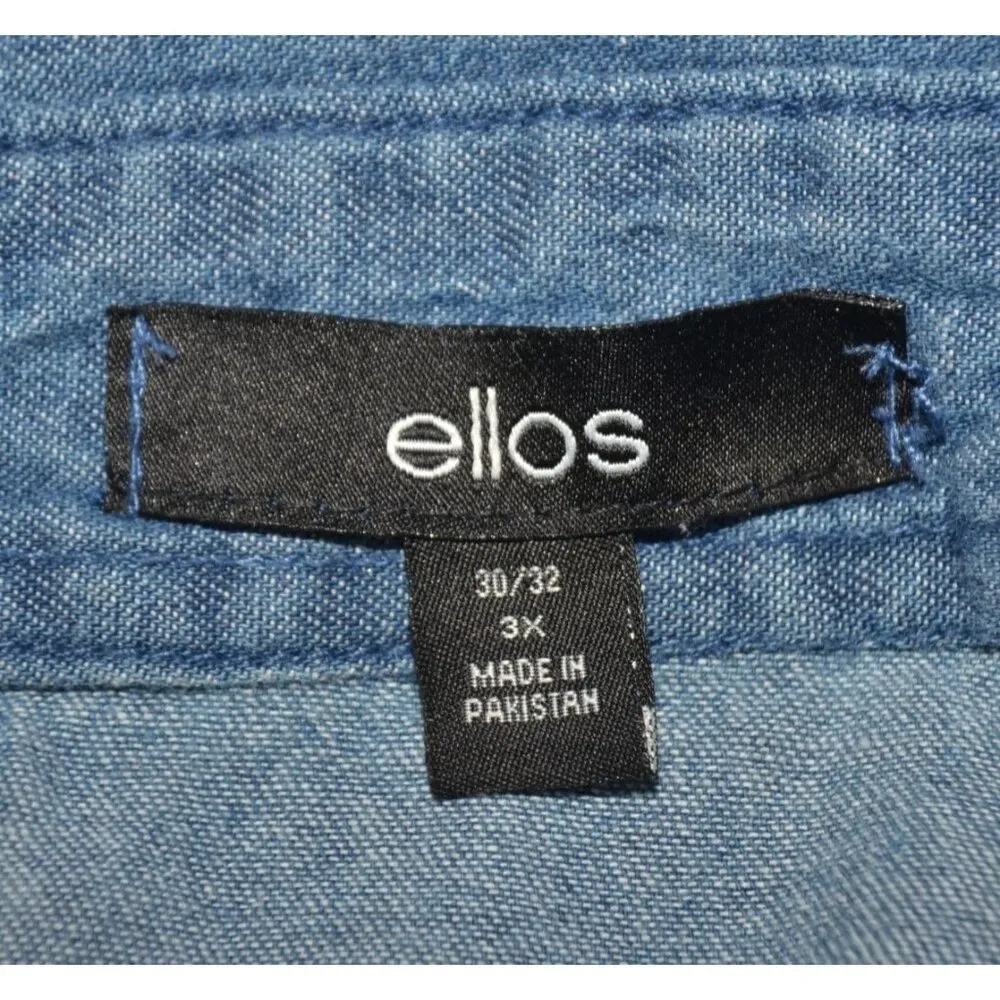 ELLOS Denim Tunic Top Oversized 3X 30/32 Button Front Shirt Side Slits Comfy Blue - Image 8