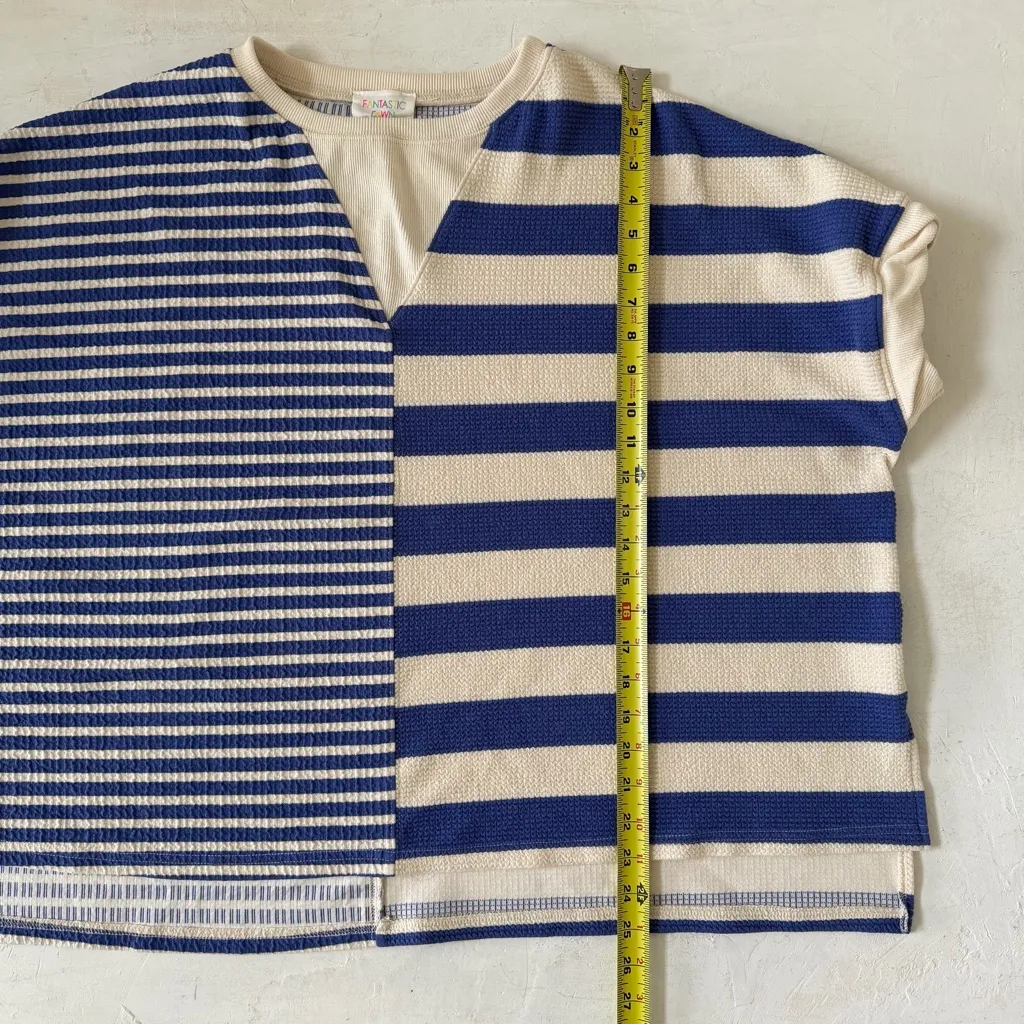 Fantastic Fawn Asymmetrical Stripped Blue Oversized Knit Top Size S - Image 8