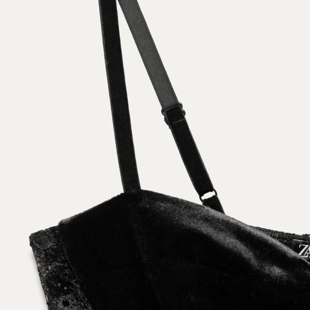 NWT ZARA Bodysuit Lace Mesh  Velvet Detail Festive Days Collection Black Medium - Image 5