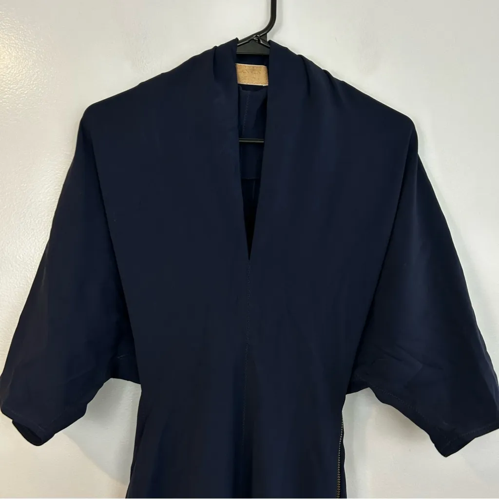 Lanvin 2011Alber Elbaz Navy Blue Split Neck Dolman Sheath Midi Dress Size 8 - Image 3