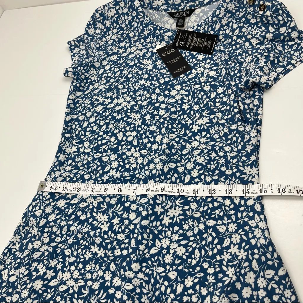 Lauren Ralph Lauren Womens Floral Stretch Jersey Tee Dress Blue White Medium NEW - Image 14