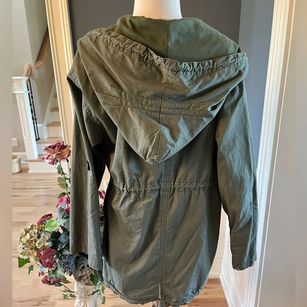 Ellison Olive Green Lightweight Utility Jacket Hooded Womens Medium - Image 4