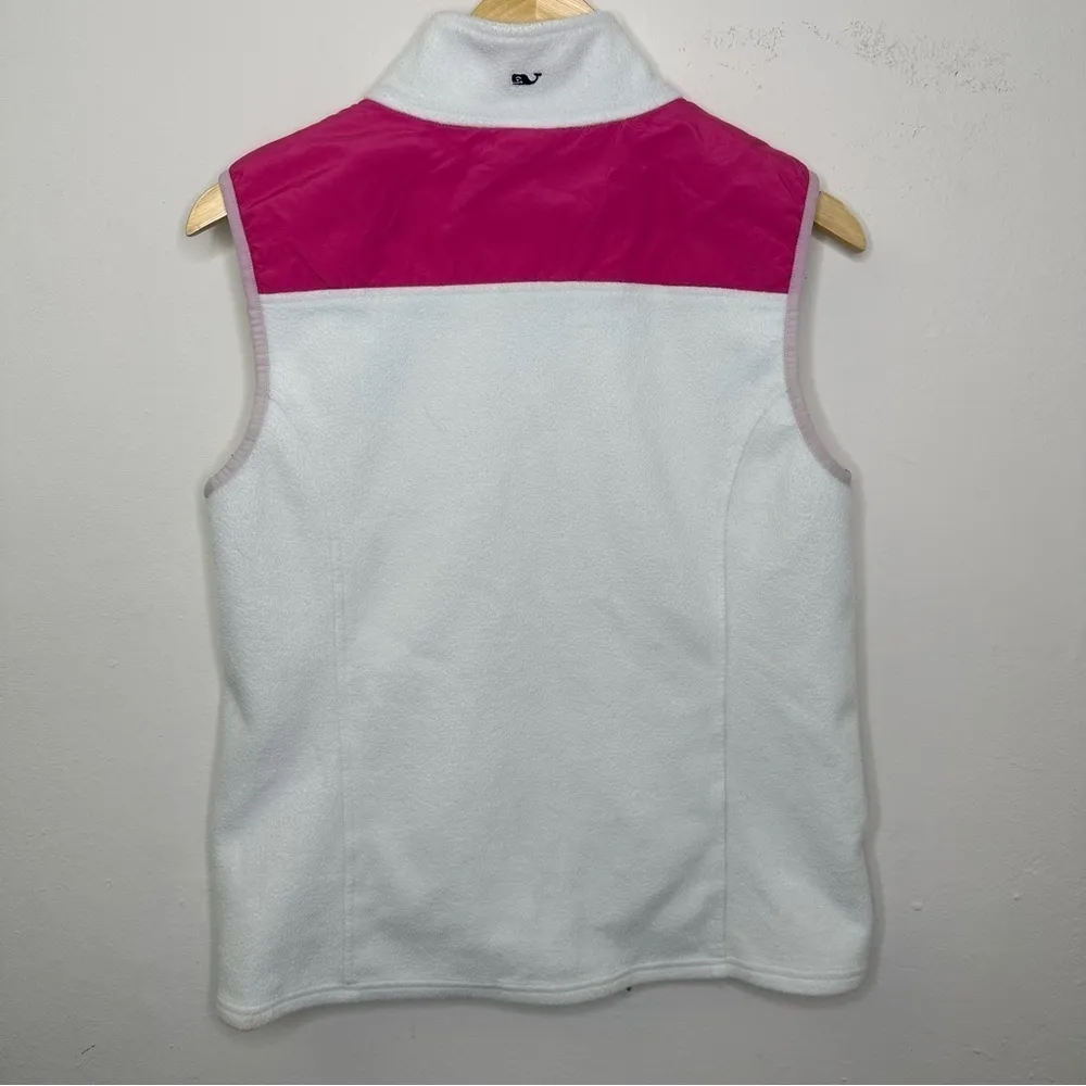 Vineyard Vines Fleece Jacket Women‎ White Solid Full Zip Vest Pocket Collar Sz M - Image 5