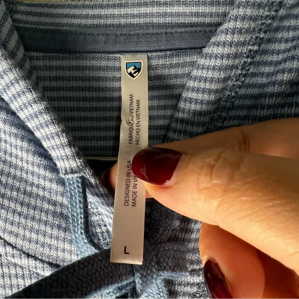 Kuhl Stria Outdoor Thermal Blue Striped Hoodie Long Sleeve Kangaroo Pocket Top - Image 8