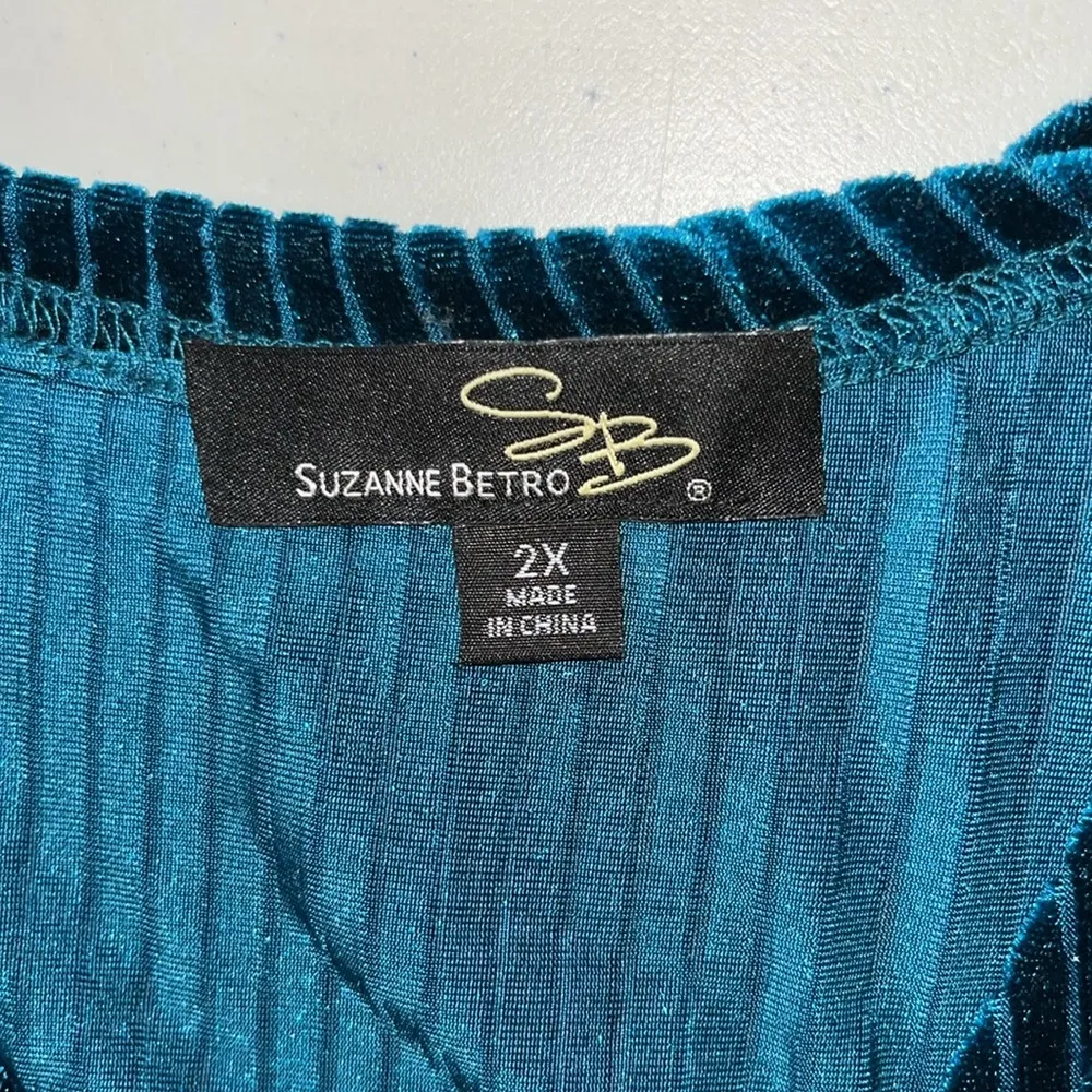 Suzanne Betro Size 2X Teal Velvet Shadow Stripe True Wrap Blouse Top - Image 5