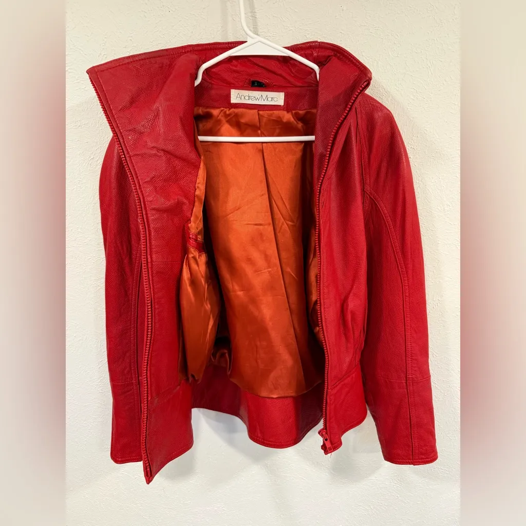Andrew Marc Vintage Red Leather Jacket & Skirt Set Size Small VGUC - Image 6