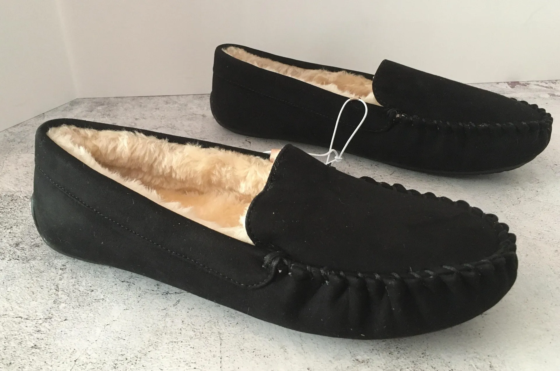 Black Moccasin Slippers, Size 10 - Image 2