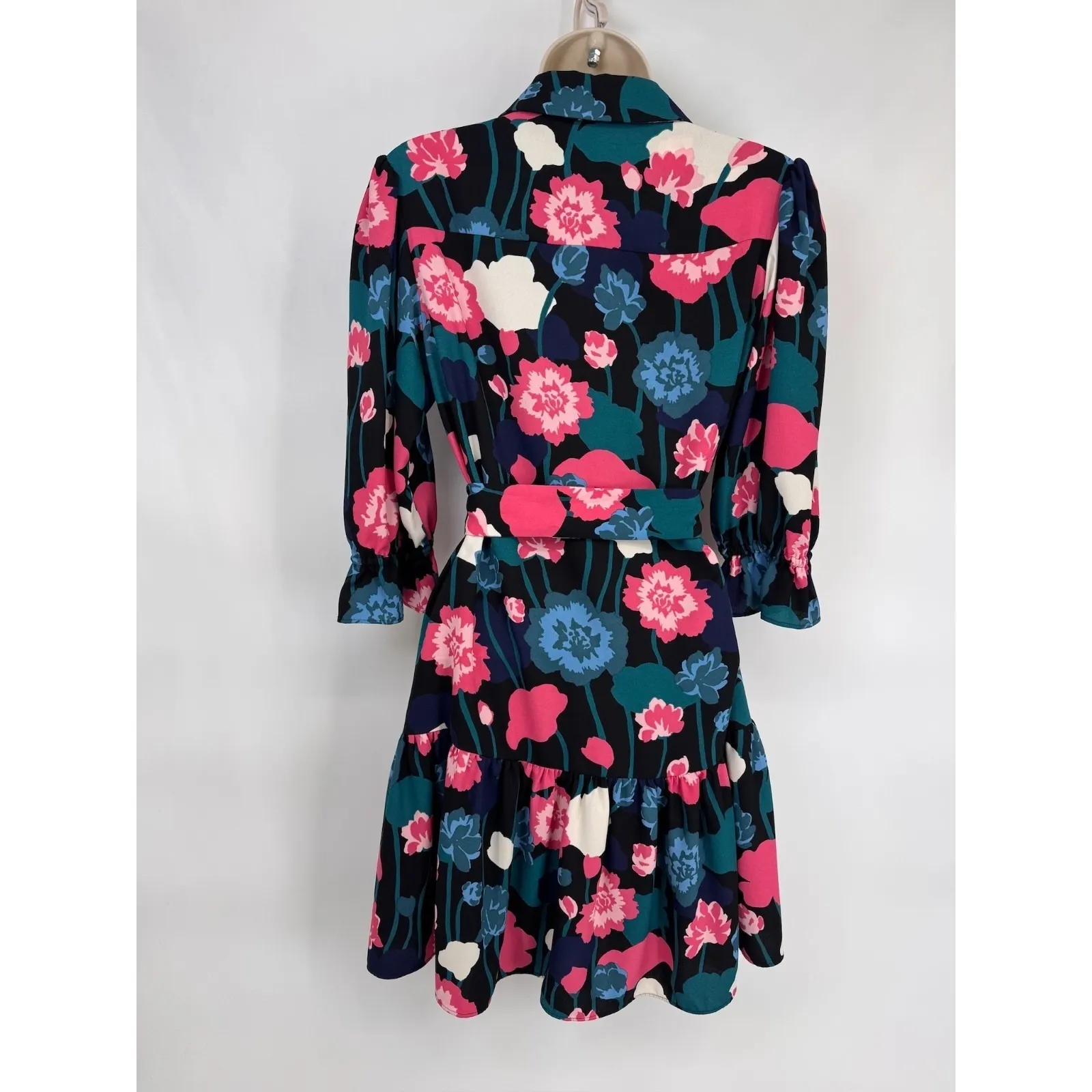 Kate Spade Shirt Dress Womens XS Black Polyester Whimsical Viney Floral Belt - Image 11