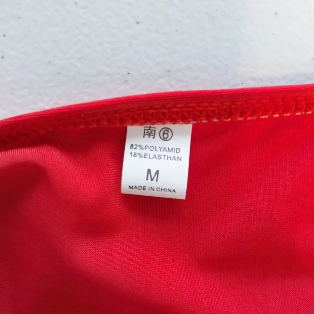 Retro Black White Polka Dot Red Ruched High Waisted Swimsuit Bikini Set M Size M - Image 5