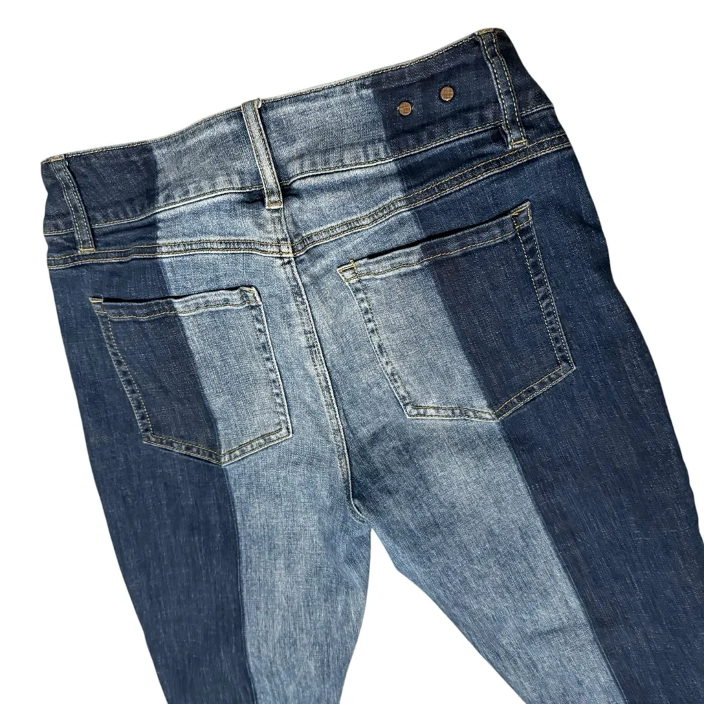 CAbi Hi- low crop two tone colorblock Dark Light Blue Denim Jeans Sz 8 quirky - Image 7