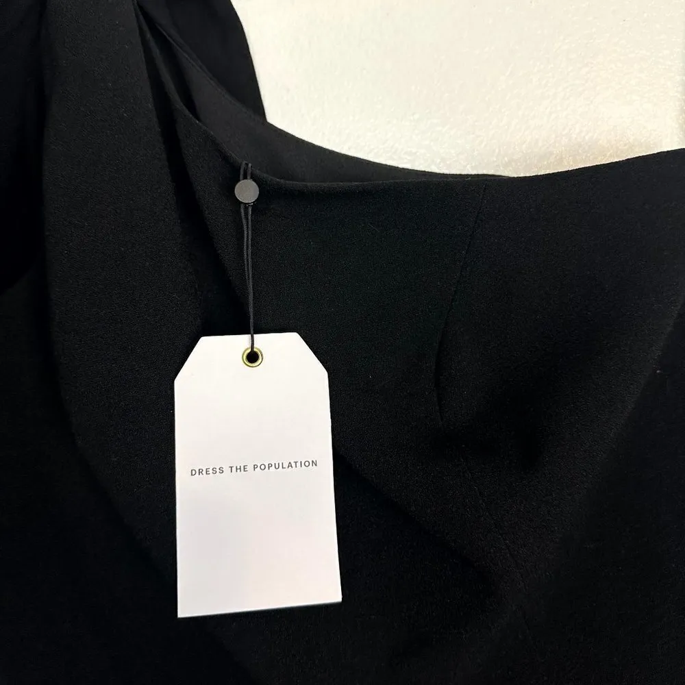 DRESS THE POPULATION Tiffany One-Shoulder Jumpsuit in Black Size Small NWT - Image 8