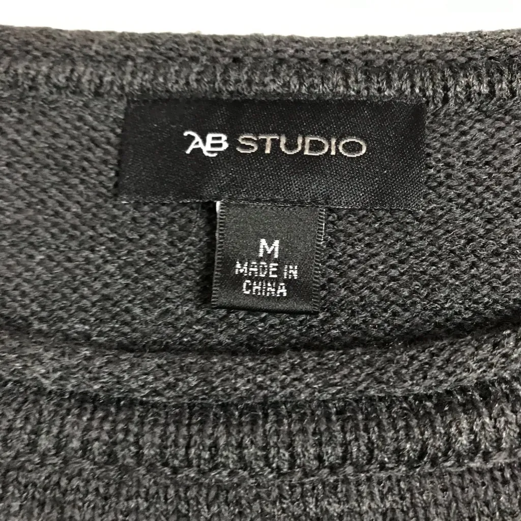 AB Studio Cotton Blend Faux Layered Long Sleeve Sweater Charcoal Gray Medium - Image 5