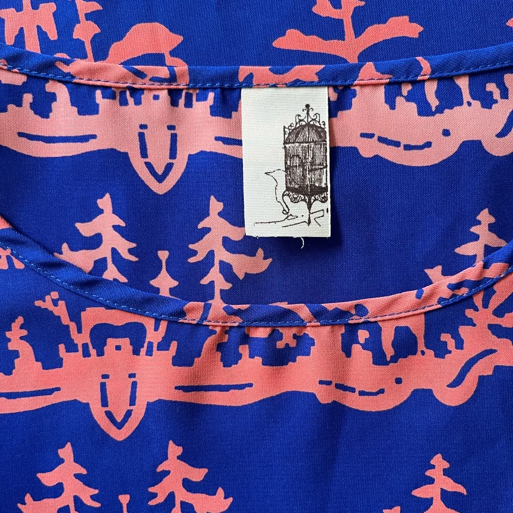 FRANCESCA’S Mini Shift Dress Abstract Trees Blue Pink Women’s Small - Image 7