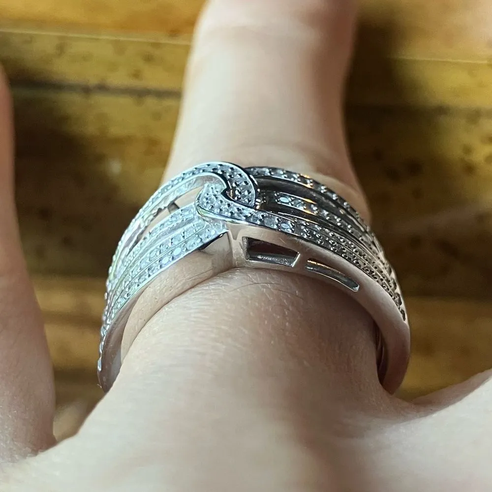 Natural White Diamond Sterling Silver Ring Size 7 - Image 2