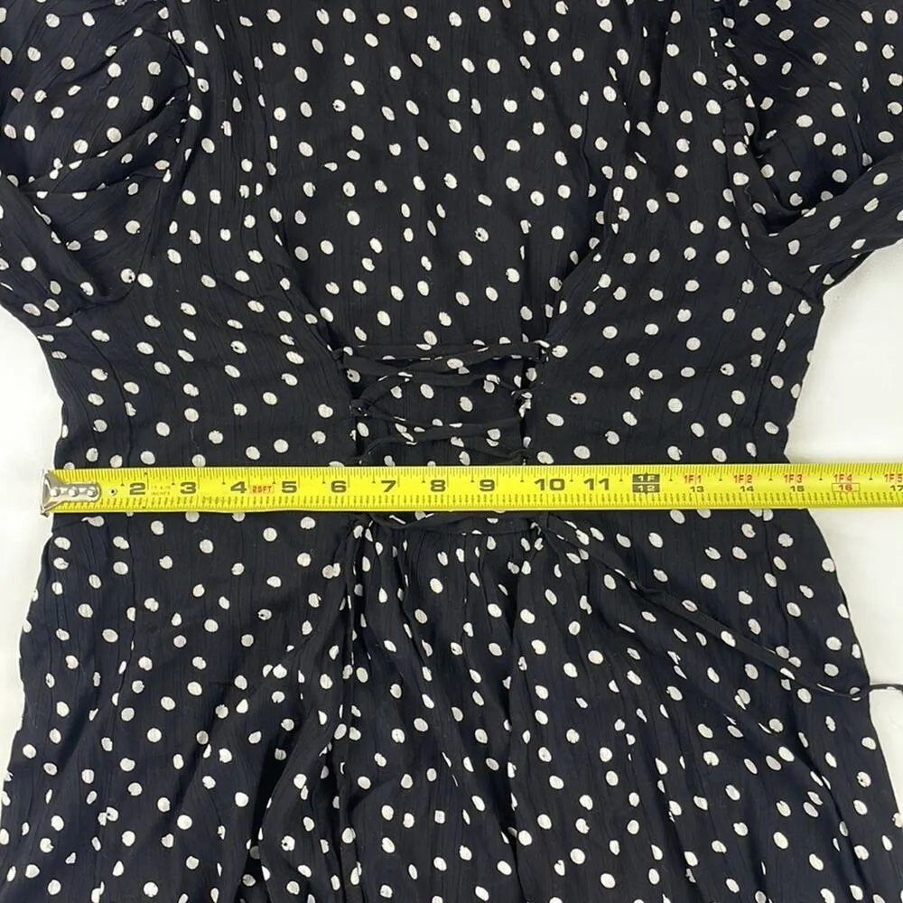 Maurices Black Polka Dot Babydoll Mini Dress. 3/4 Sleeves, Tie Back. Size S NEW - Image 6
