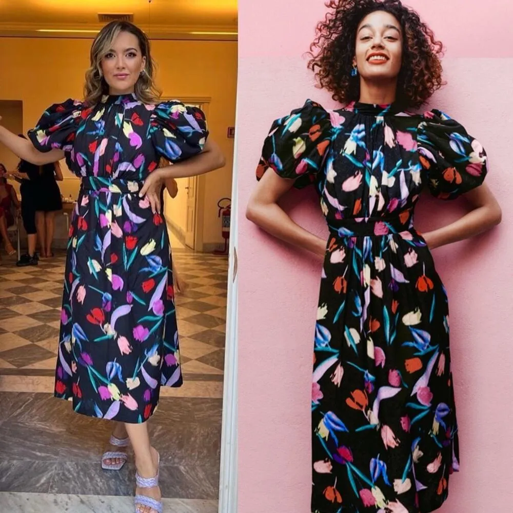 ROTATE BIRGER CHRISTENSEN Noon Floral Print Midi Dress XS Size 2 NWT Black - Image 3