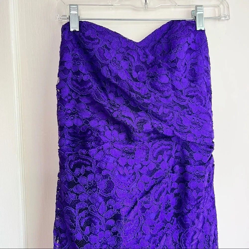 David's Bridal Long Strapless Lace Dress Draped Bodice Regency Purple - Image 10