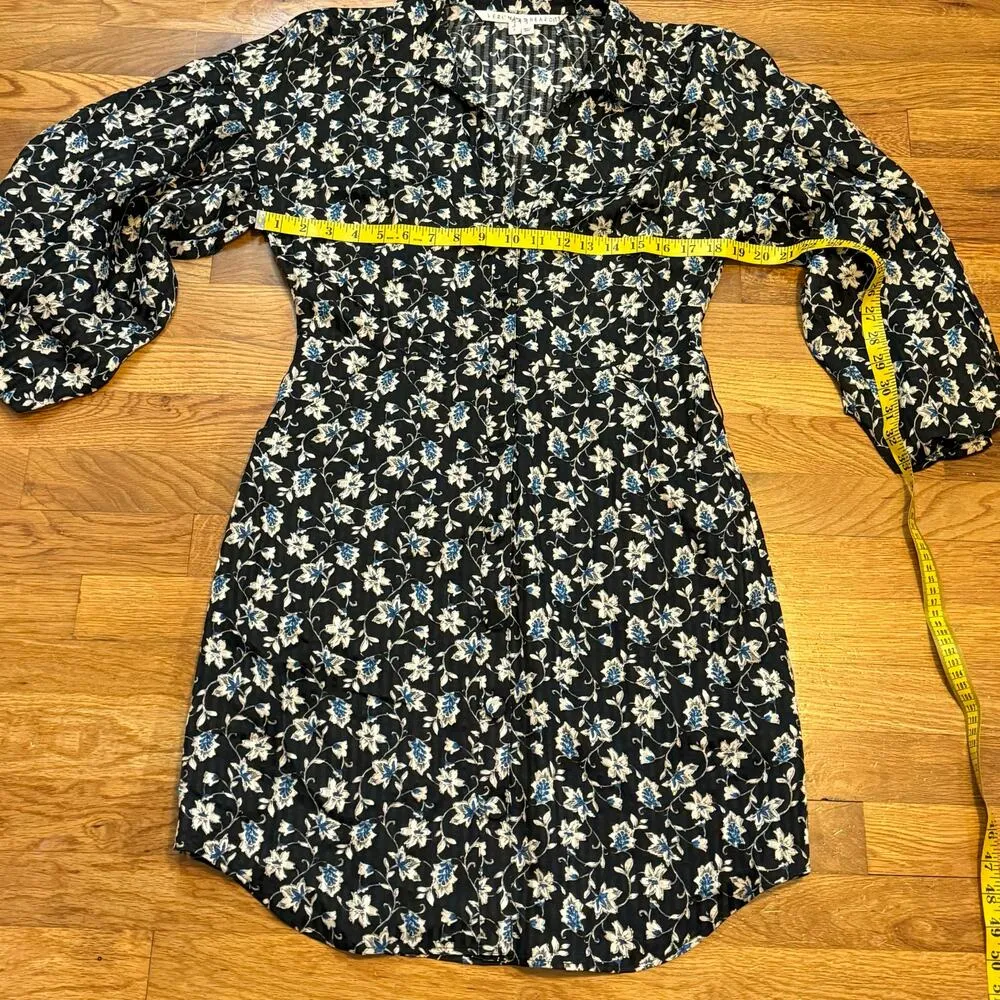 Veronica Beard Womens 8 Linen Silk Black White Floral Puff Sleeve Mini Dress - Image 4