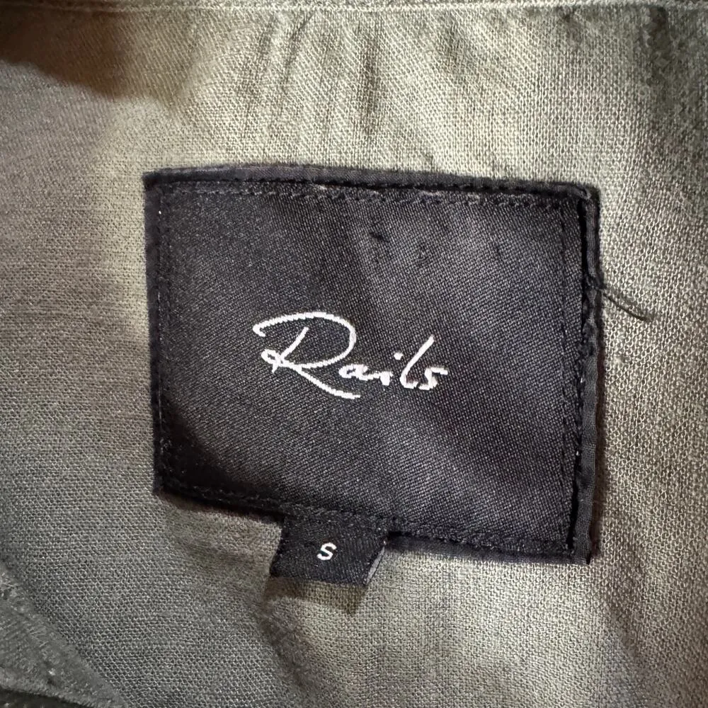 Rails Small Devin Utility Jacket Linen Blend Full-Zip Pockets 3/4 Sleeves Green - Image 12