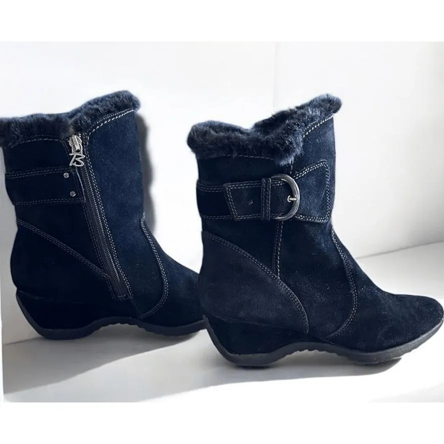 Brilliant Womens Size 8 Black Suede Leather Ankle Snow Boots Zipper Winter - Image 12