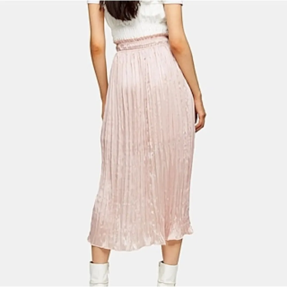 Topshop pretty silky pink crushed pleated satin skirt - Image 5