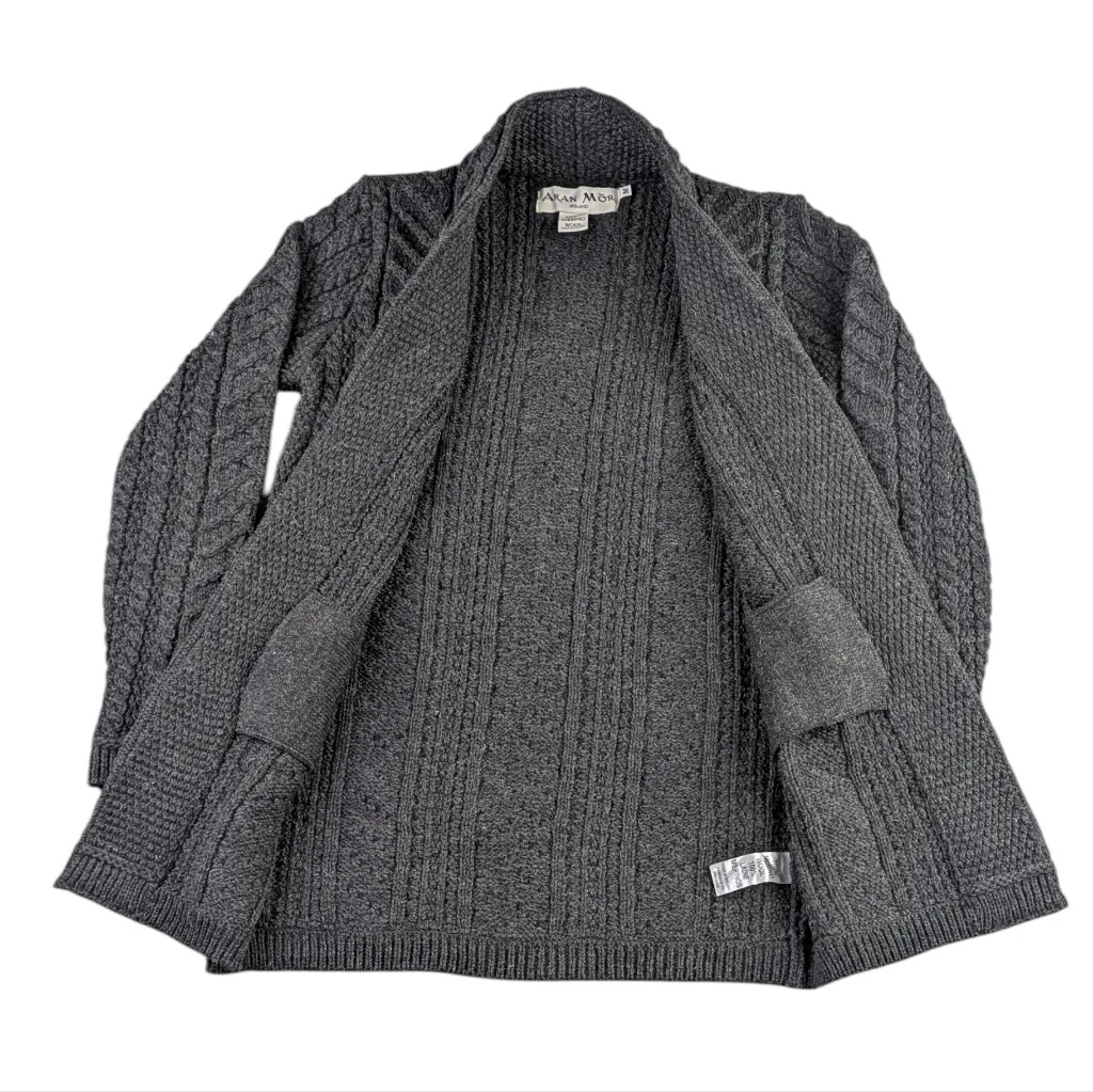 Aran Mór Irish Merino Wool Cable Knit Cardigan Made in Ireland F350 Gray Size M - Image 4
