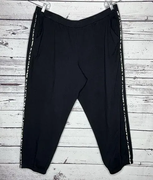 Ruby Rd. Woman NWT Size 3X Black - Animal Print Side Stripe Knit Jogger Pants - Image 1