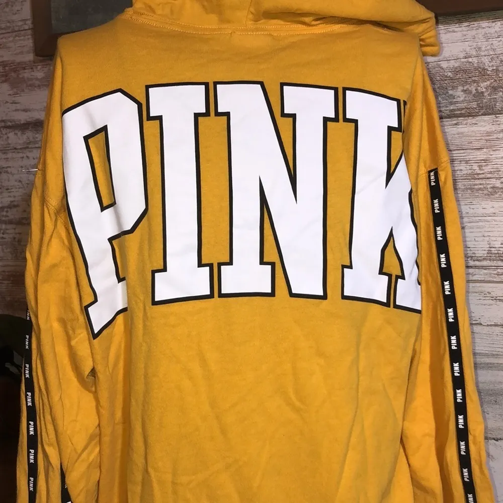 PINK Victoria’s Secret yellow and black hoodie sweatshirt size small trendy​​ - Image 3