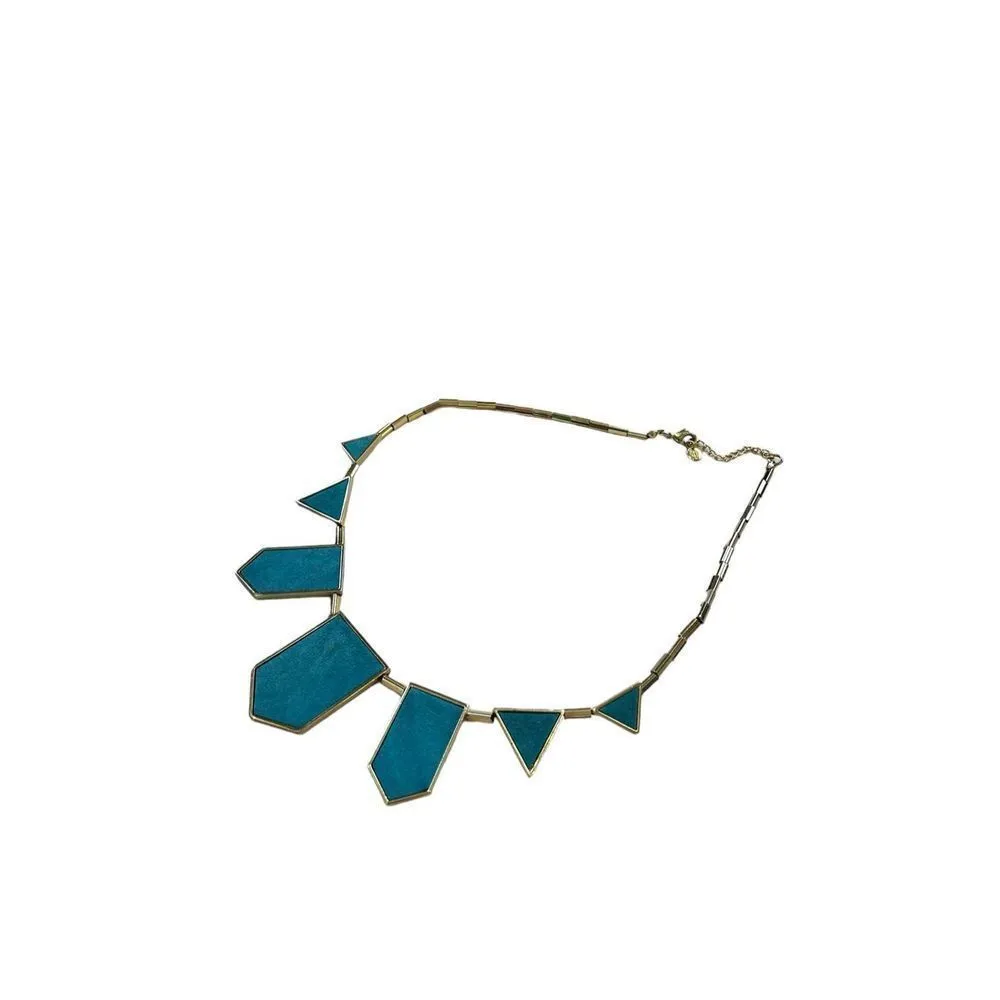 House of Harlow 1960 suede station statement necklace aqua blue and gold - Image 7