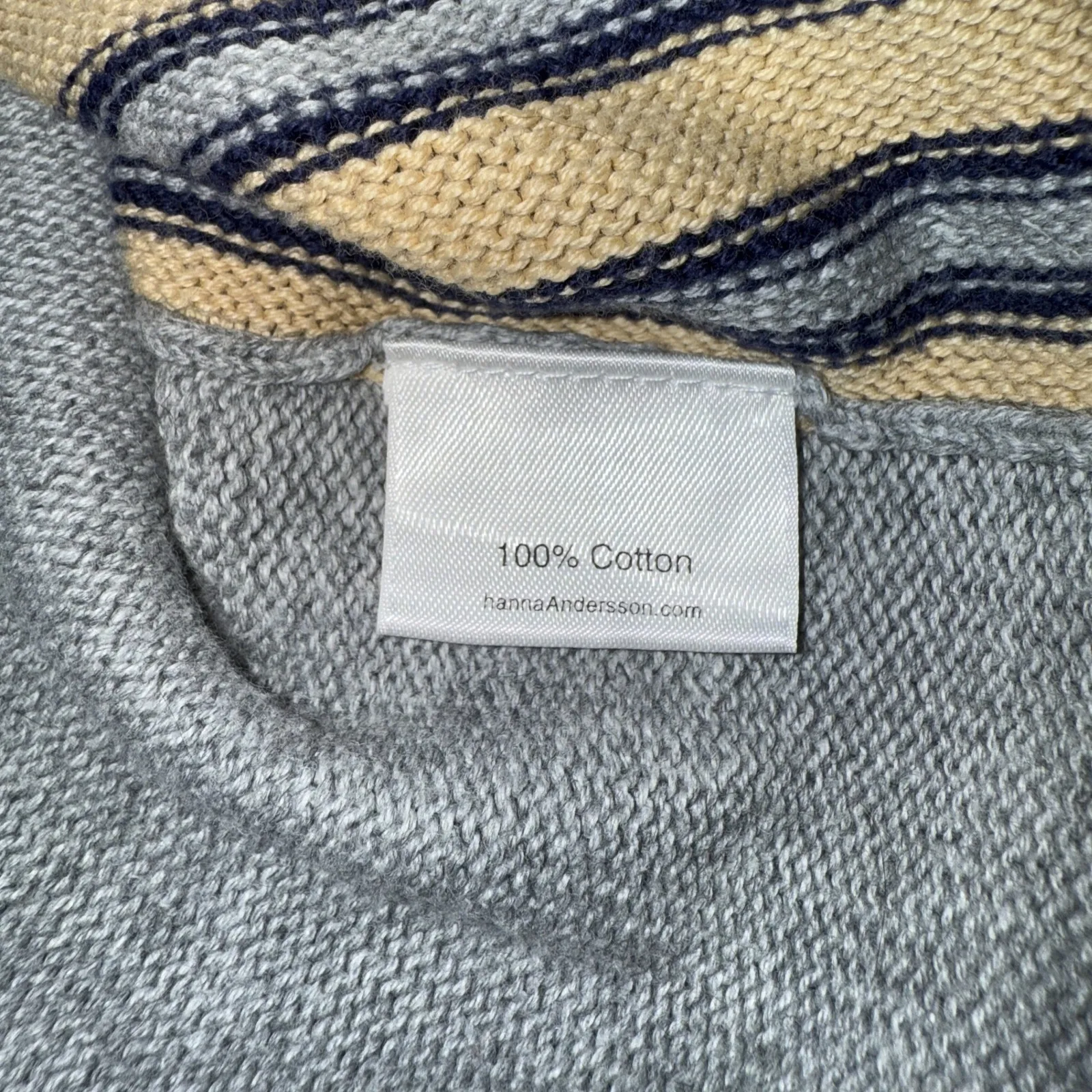 Hanna Andersson Striped Cotton Cardigan Sweater Size 160/S Adult Gray - Image 3