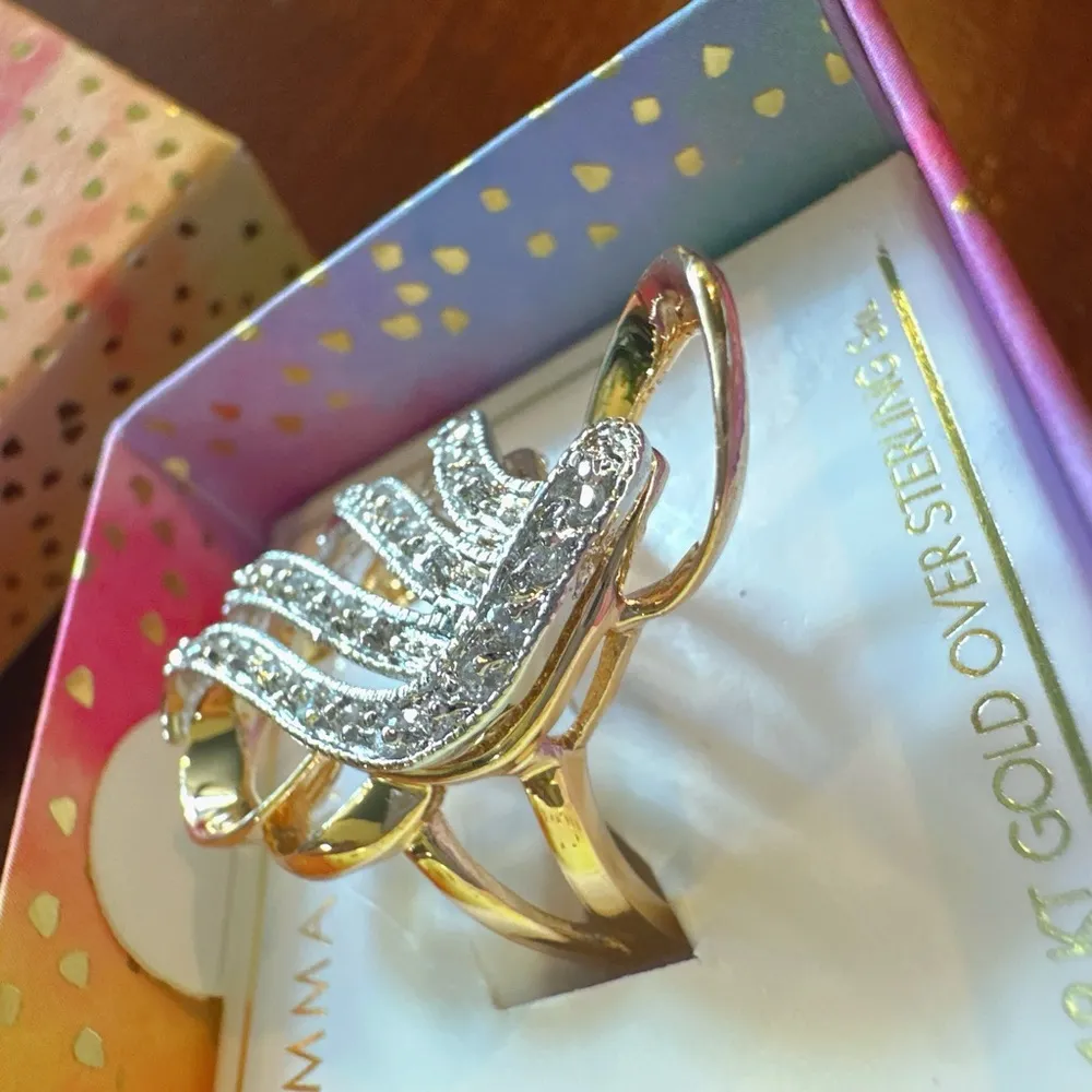 Emma Madison 18kt gold over sterling silver crystal diamonds irregular Ring Sz 7 - Image 3