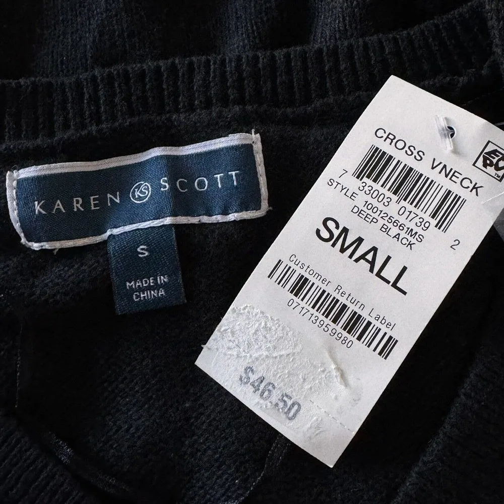 Karen Scott Small Sweater Crossover V-Neck Long Sleeve Stretch Pullover Black - Image 5