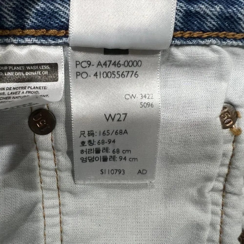 Levis Size 27 501 150 Pieced Shorts Original High Rise Denim Distressed Blue - Image 13