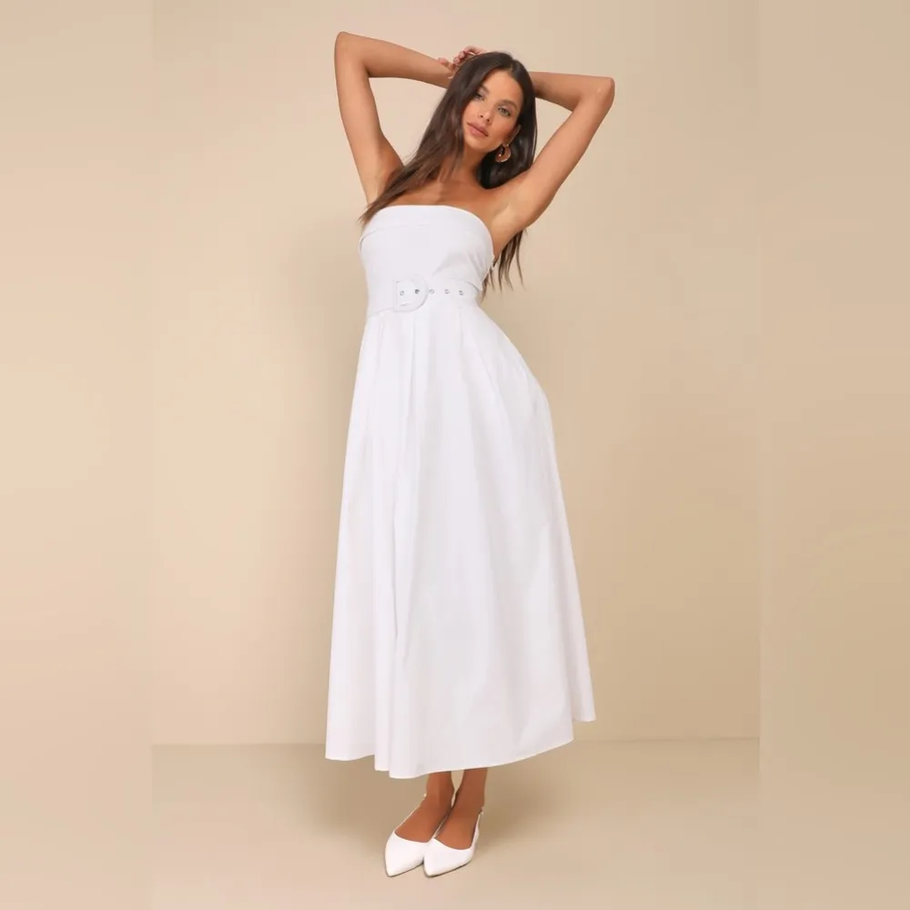 LULU’S Trendsetting Choice White Strapless Midi Dress With Pockets - Image 4