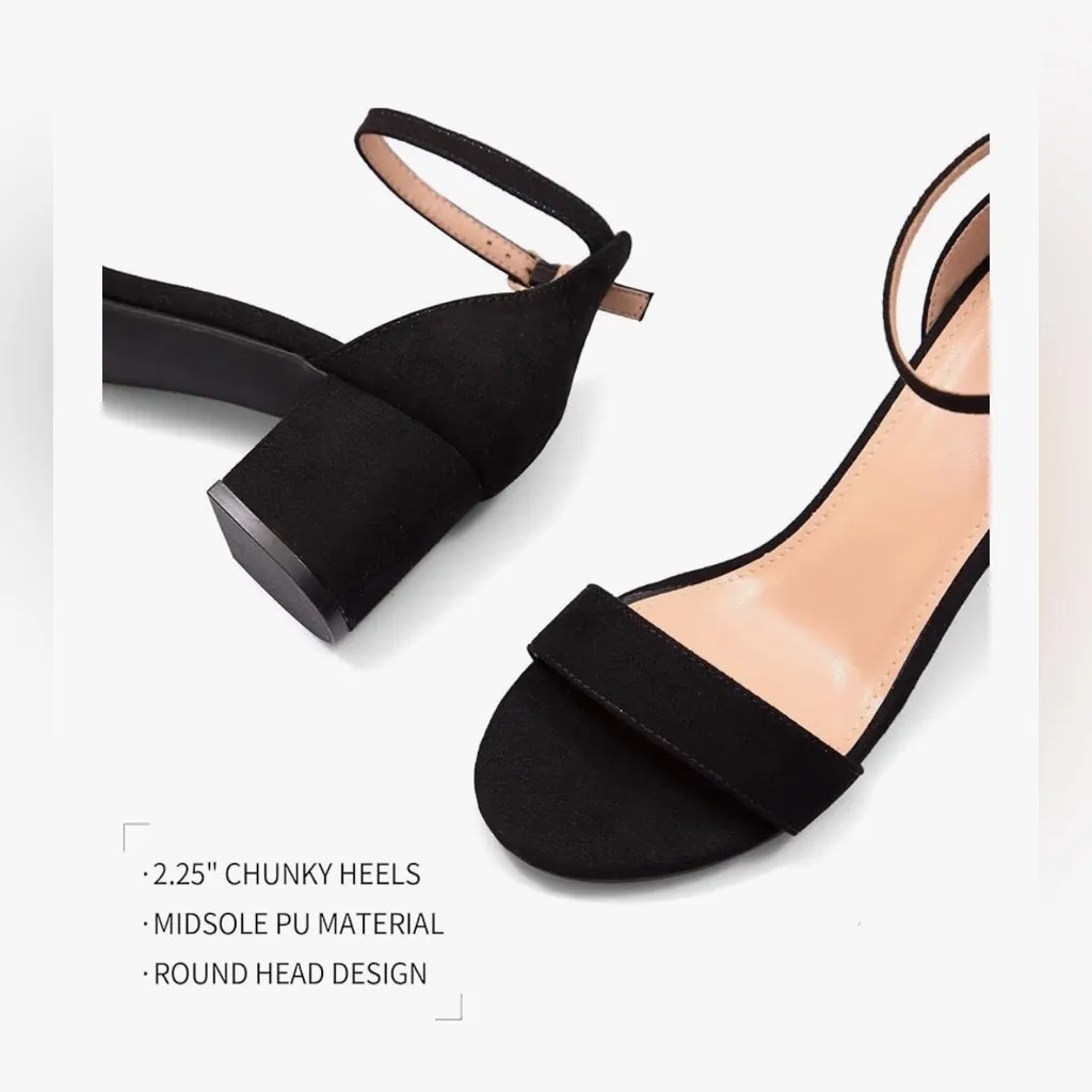 NEW Faux Suede Low Heels Open Toe Block Heeled Ankle Strap Pump Wedding Shoes 8 Black - Image 5