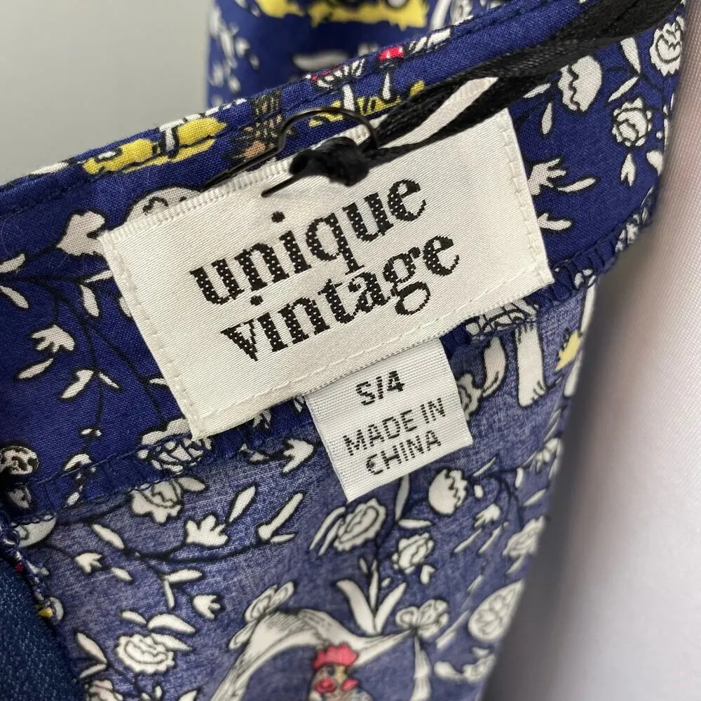 Unique Vintage Navy Dakota Flare Whimsical Botanical Mushroom Dress Small - Image 12