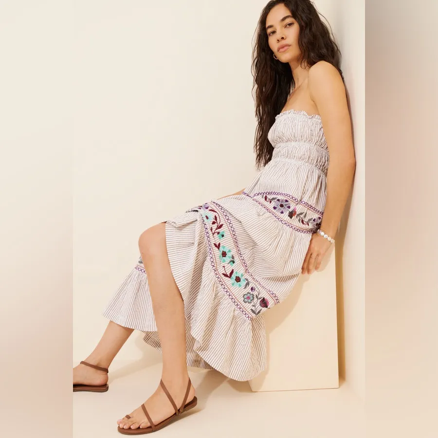 Free People Kalani Striped Cotton Midi Dress in the Ivory Stripe Combo XS - Image 7