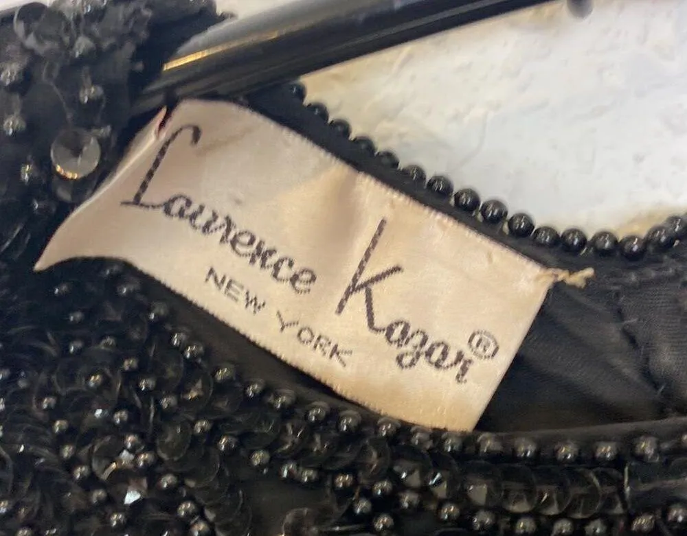 Laurence Kazar Vintage Black Short Sleeve Beaded Sequined Midi Cocktail Dress Sm - Image 5