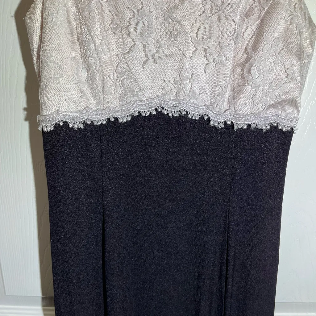 Gunne Sax Jessica McClintock Maxi Dress Lace Top Pink and Black Sz 3/4 - Image 6