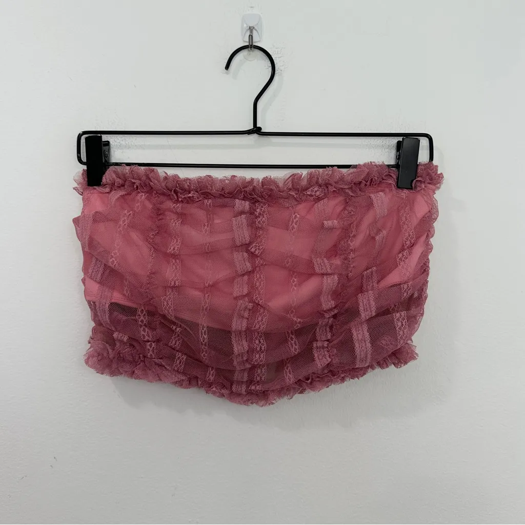 Revolve x NBD Ahlani Top Blush Pink Ruffle Lace Cropped Sleeveless size XS - Image 2