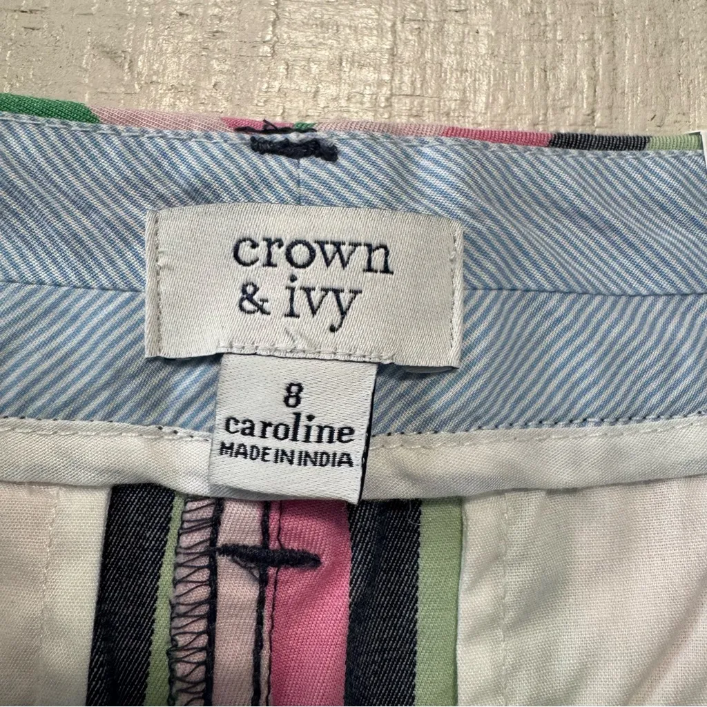 Crown & Ivy Caroline Striped Shorts‎ NWT size 8 Pink Green Navy 5” Inseam - Image 4